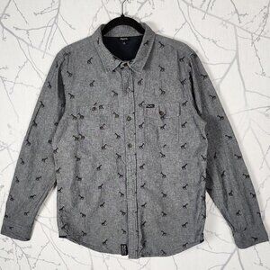 LRG Clothing Equipment Gray Chambray Giraffe Embroidered Shirt